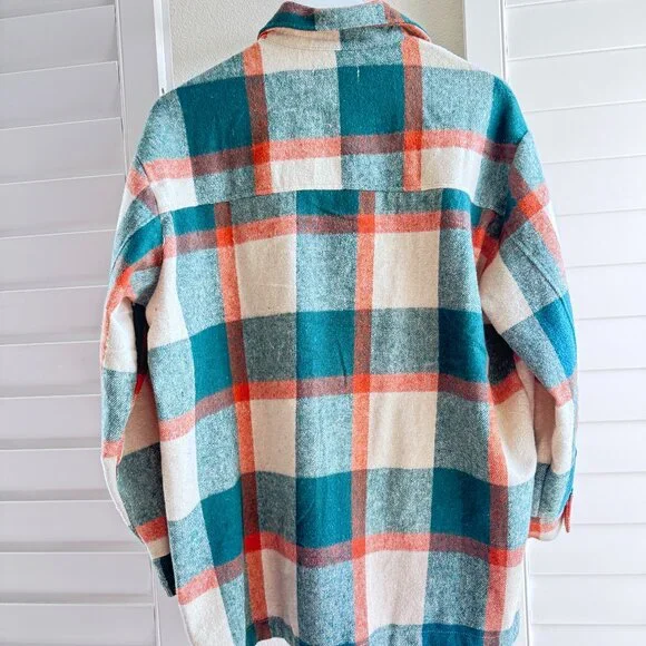 Stitch fix: VIGOSS Size: XS Oversized Teal Green Orange Plaid Shacket Flannel - Picture 12 of 15
